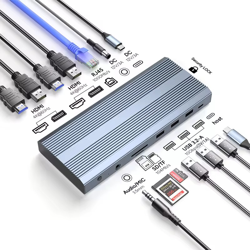 Adaptateur USB C 13 en 1 4K HDMI Hub Type C à HDMI 4K Convertisseur de charge USB 3.0 2.0 PD