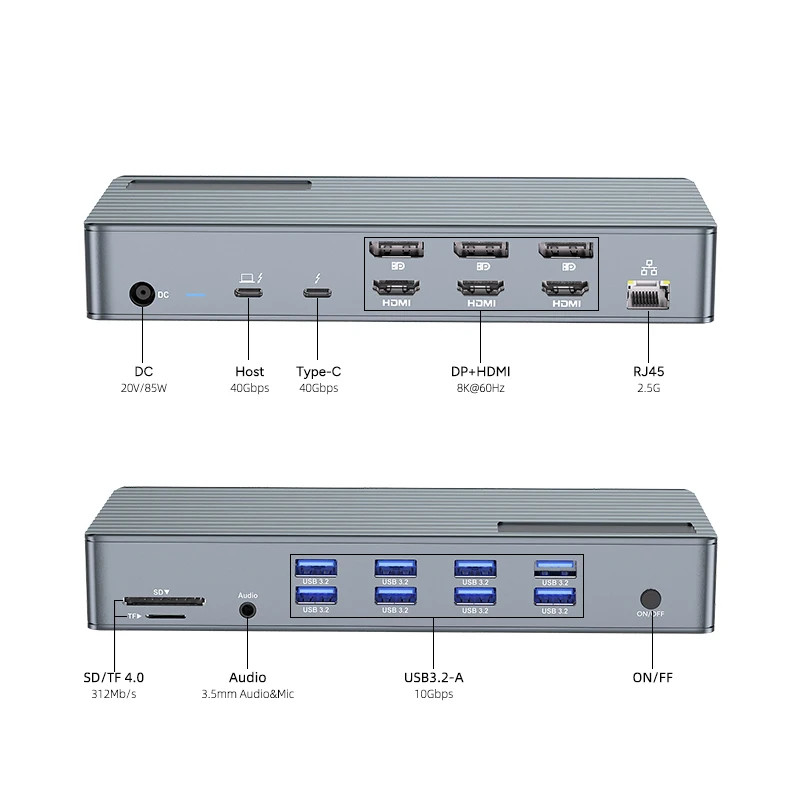 Station d'accueil USB C Thunderbolt 3 4 Type C 8 Ports USB 2,5 Gigabit Ethernet Macbook