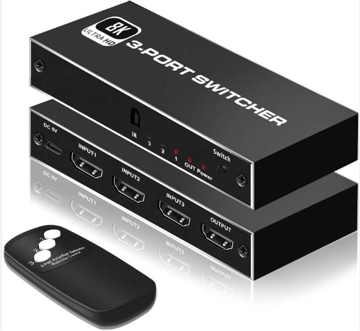 Hdmi 2.1 Moniteur de télévision 3 3 En 1 Sortie 3 Ports 3x1 Commutateur mixeur IR Télécommande Nintendo Hdmi 2.1 Commutateur