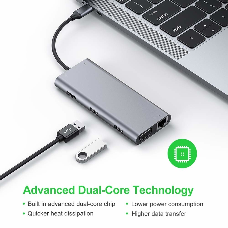 11 ports 11 en 1 Hub USB de type C 10 Gbps Station d'accueil USB C Plug and Play Intégration logicielle