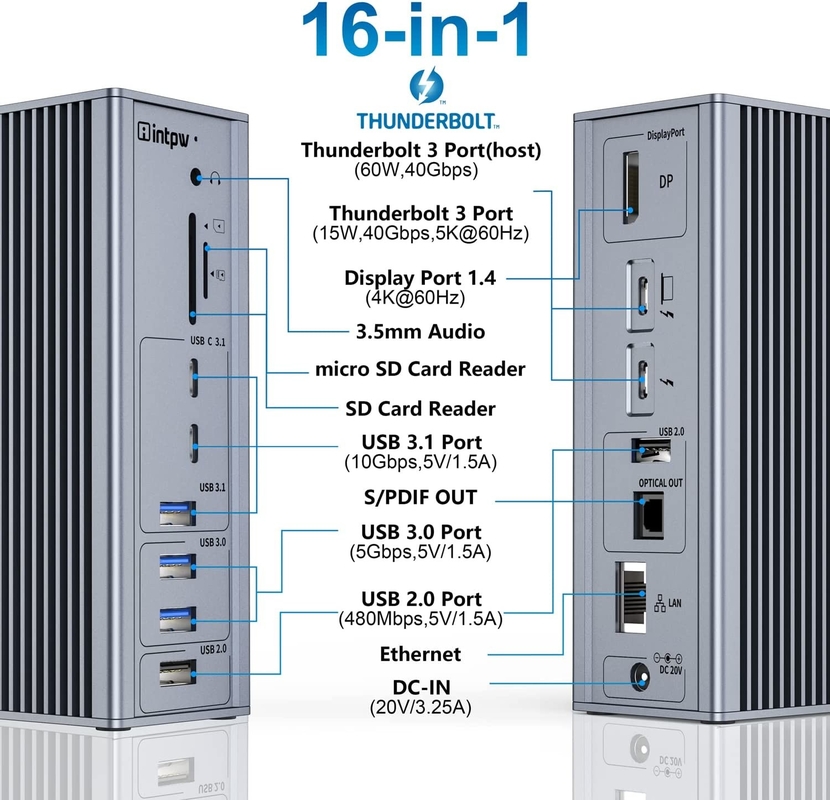 Station d'accueil USB C Thunderbolt 4 HDMI 8K 60Hz USB4 40Gbps 20 Port multi type C PD Rj45 HUB USB C 3.2 Génération 2