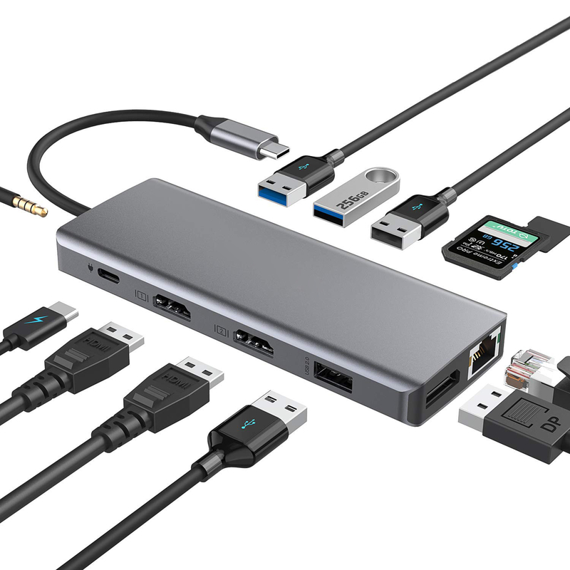 Adaptateur multiport portable USB C avec prise audio HDMI 3,5 mm pour MacBook Pro