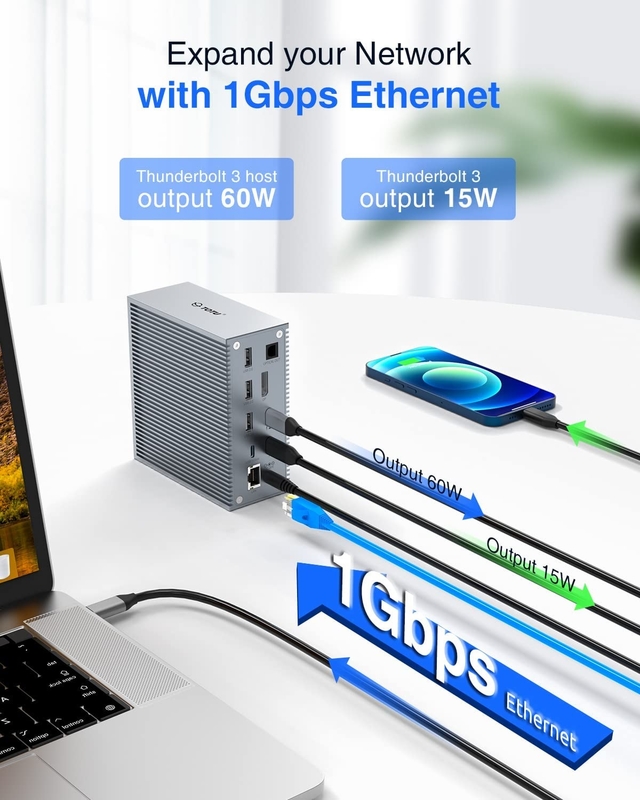 USB C Dock Hdmi 4k 60hz 16 en 1 Station d'accueil Plug and play Commodité Couleur argentée