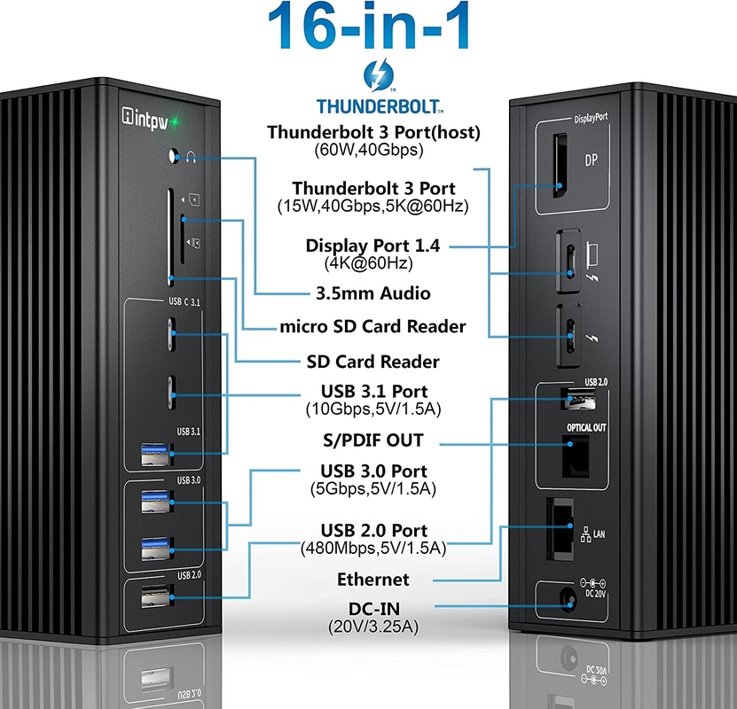 Thunderbolt 3 Adapter Hub Mac USB C Station d'accueil 10 Gbps Port Jack combo stéréo