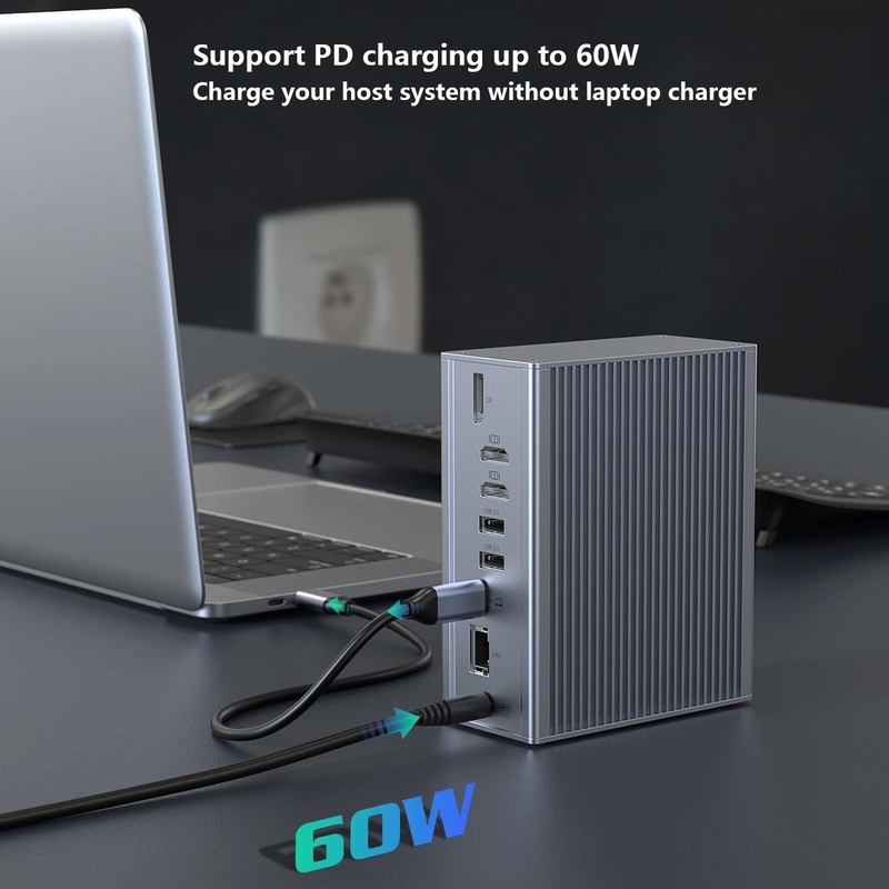 Station d'accueil 16 en 1 pour ordinateur portable adaptateur usb c gris Taux de transfert de données 10 Gbps Port d'affichage