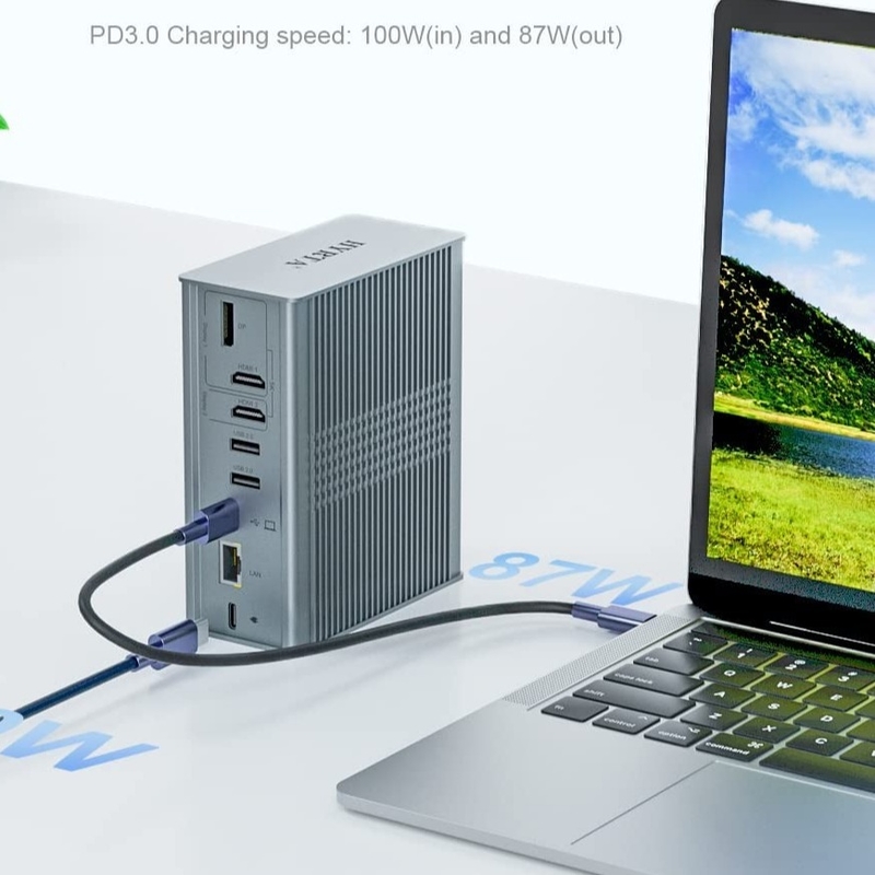 18 en 1 Thunderbolt USB C Station d'accueil Multi USB Hub Affichage 4K HDMI