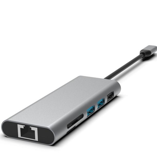 Hub USB-C 10 en 1 argenté avec prise audio HDMI USB 3.0 Ethernet 3,5 mm pour PC et ordinateur portable