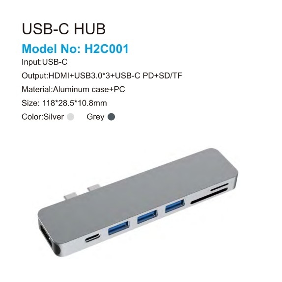 7 en 1 double type C Hub USB C Station d'accueil Prend en charge le lecteur de carte HDMI 4K Pour Mackbook Pro