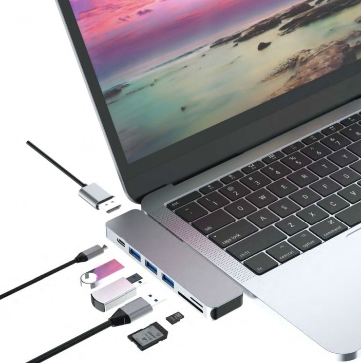 7 en 1 double type C Hub USB C Station d'accueil Prend en charge le lecteur de carte HDMI 4K Pour Mackbook Pro