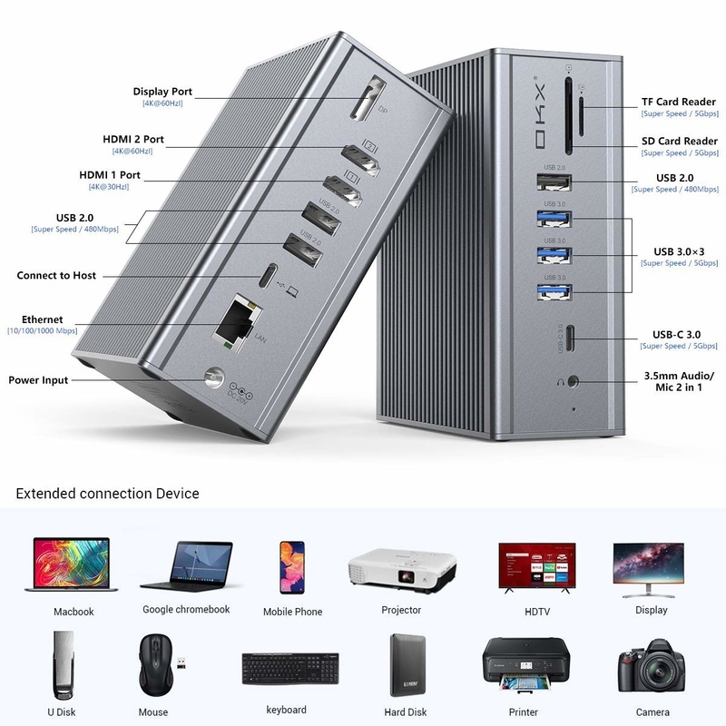 16 en 1 USB C Thunderbolt 3 Station d'accueil Pour Macbook PC Portable