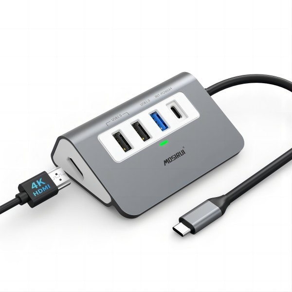Adaptateur multiport USB C 4 en 1 avec ports USB 3.0 HDMI 4K pour ordinateur portable