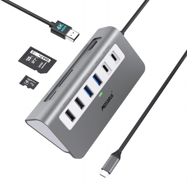 Multi-port Hub USB C 3.0 Station d'amarrage Splitter d'ordinateur portable Un port de charge intelligent Commutateurs individuels d'allumage et d'arrêt