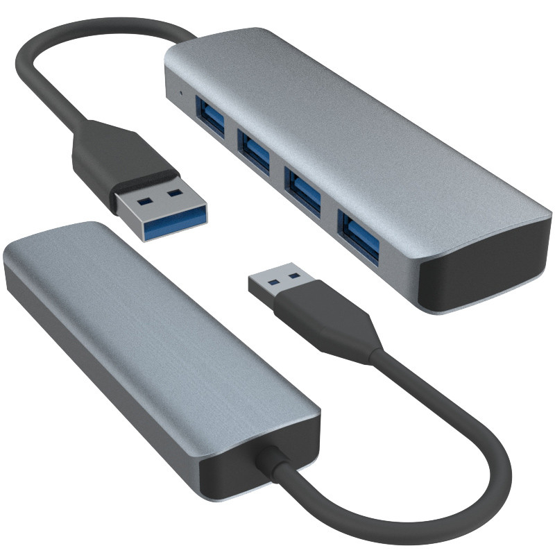 4 ports USB Un concentrateur avec alimentation électrique élégant Noir gris Adaptateur de concentrateur en aluminium pour ordinateurs