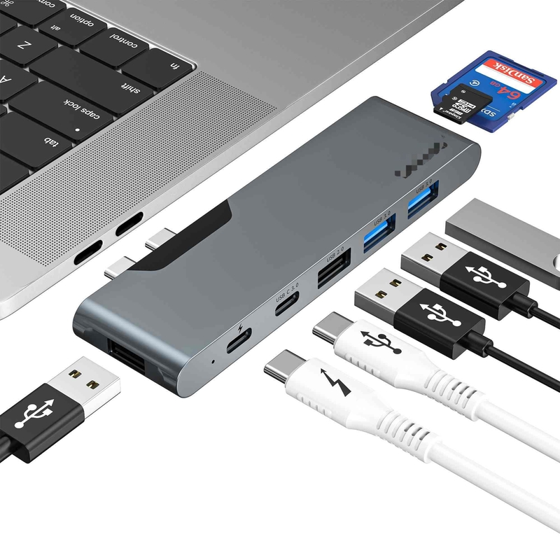 7 en 2 Station d'accueil USB C Thunderbolt Hub Lecteur de carte HDMI 4K Pour Macbook Pro