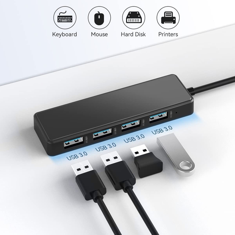 Laptop USB A Hub Compatibilité de type C Hub noir gris 5 Gbps Transfert de données longue longueur de câble alimentation électrique
