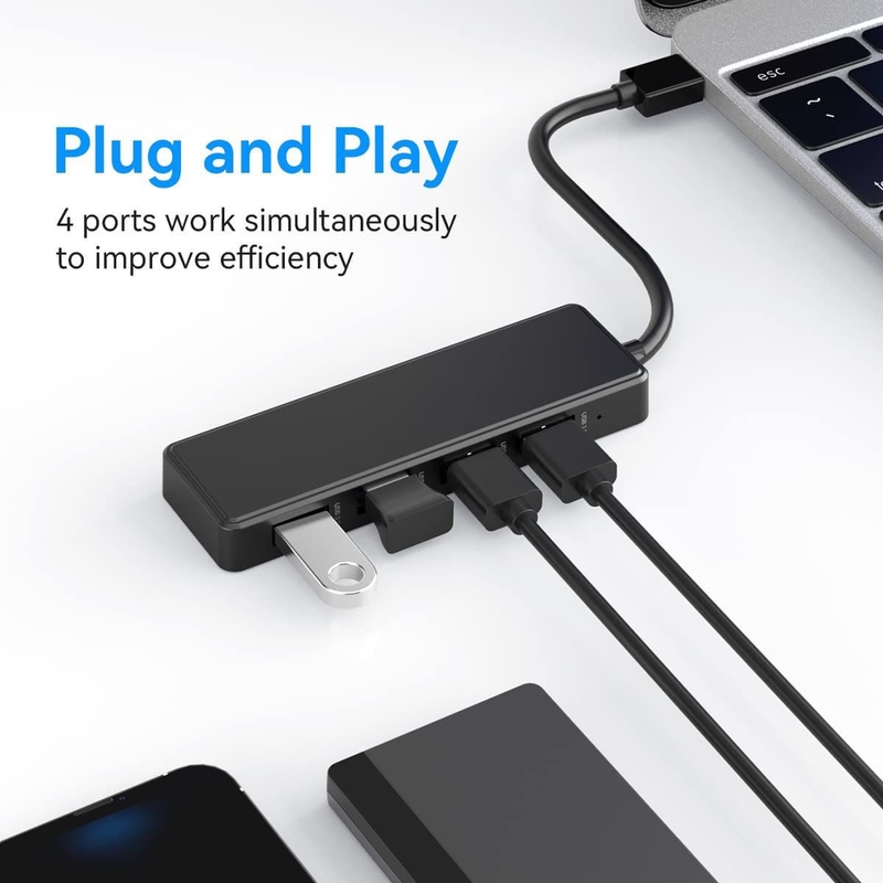 Laptop USB A Hub Compatibilité de type C Hub noir gris 5 Gbps Transfert de données longue longueur de câble alimentation électrique