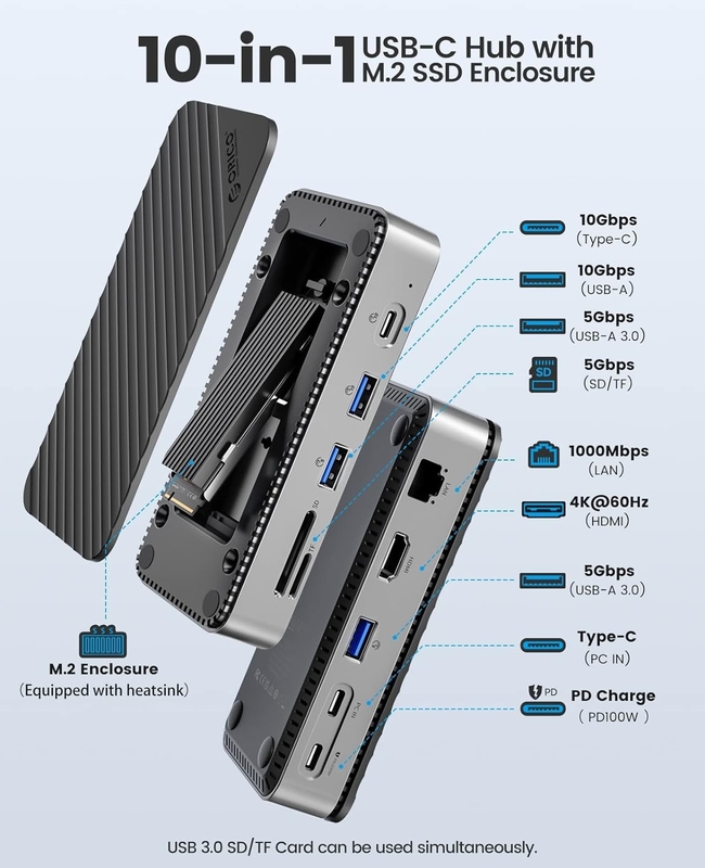 Chargement rapide Adaptateur USB C 16 en 1 pour téléphone portable Portable 4K HDMI RJ45 PD