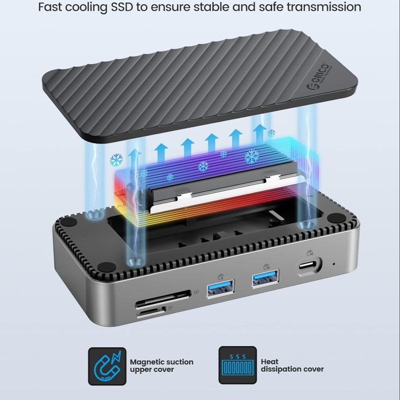 Station d'accueil USB C Displaylink avec lecteur SSD USB 3.2 Gen2 M.2 NVMe/SATA à 10 Gbps
