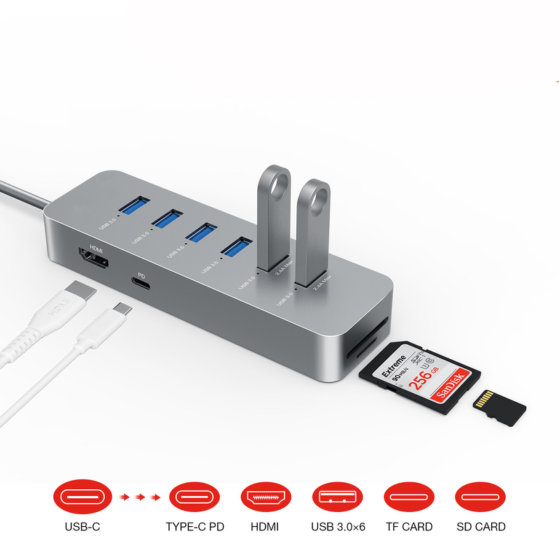 10 ports USB C Hub USB 3.0 Hub avec transfert de données à 5 Gbps câble étendu de 2 pieds