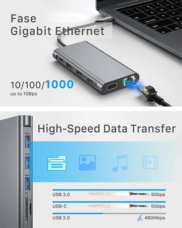 Adaptateur de station d'accueil USB C VGA Ethernet 100W PD