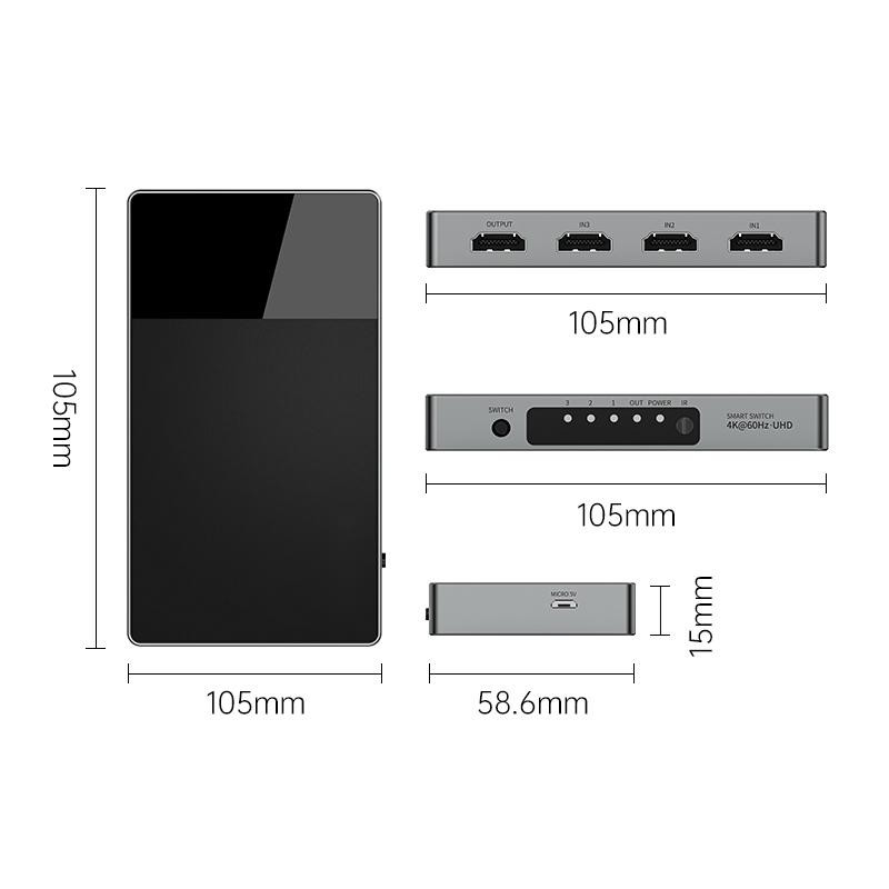 3 en 1 sortie HDMI Switch Aluminium HDMI Splitter avec commutateur HDMI à distance Prend en charge le moniteur 4K 3D HD