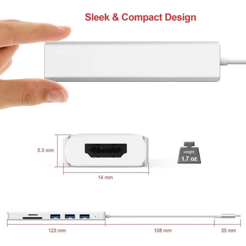 6 ports USB-C Hub Splitter USB-C Expander Adapteur portable USB Multiport Hub de données