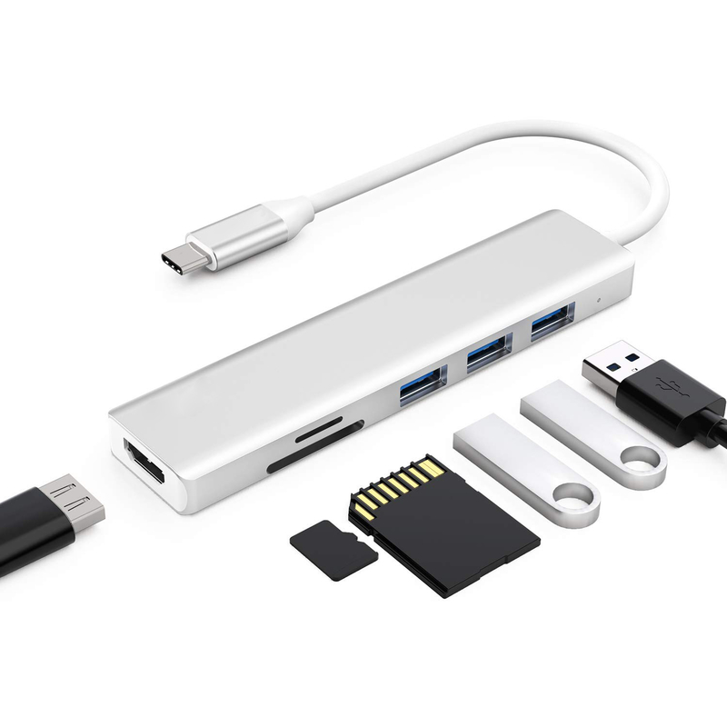 6 ports USB-C Hub Splitter USB-C Expander Adapteur portable USB Multiport Hub de données