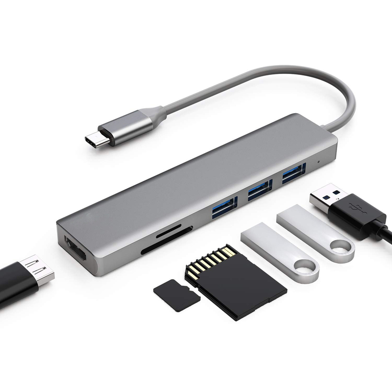 6 ports USB-C Hub Splitter USB-C Expander Adapteur portable USB Multiport Hub de données