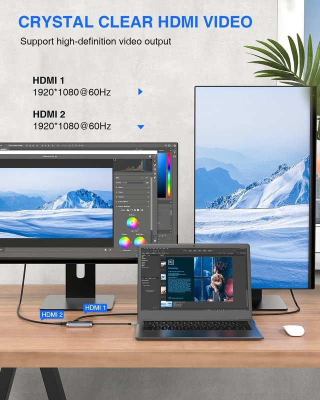Adaptateur USB C 4 en 1 Ports HDMI à USB3.0 Thunder