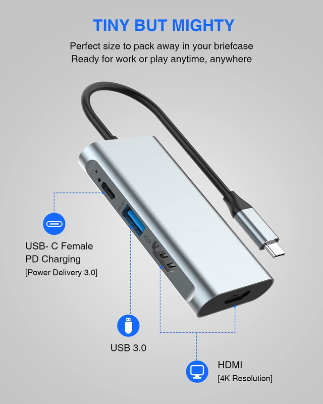 Adaptateur USB C 4 en 1 Ports HDMI à USB3.0 Thunder