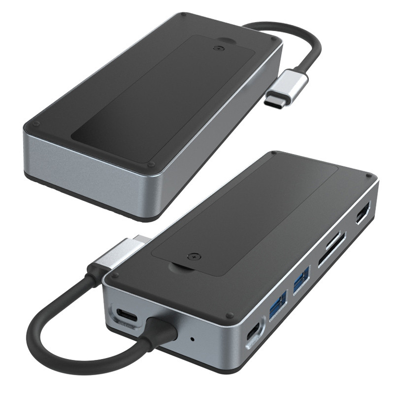 Station d'accueil USB C en aluminium 9 en 1 de type C avec boîtier SSD multifonctionnel