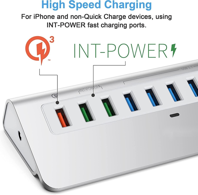 Port d'affichage 10 Gbps 10 Port USB C vers USB 3.1 Adaptateur Gen 2 Hub 7 Port de données USB 3.1 Type A Type C câble