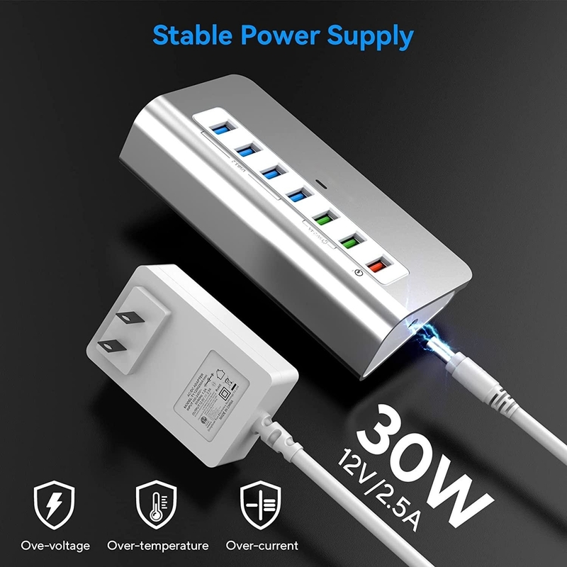 Adaptateur USB C 3.2 Hub Génération 2 Adaptateur USB C vers USB Multiport 30W Puissance pour ordinateur portable