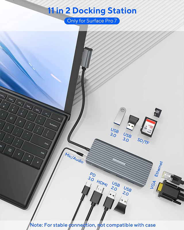 7 en 1 USB C Hub Dock Station double avec lecteur de carte Pro Pad Convertisseur multifonction USB Hub pour Mac