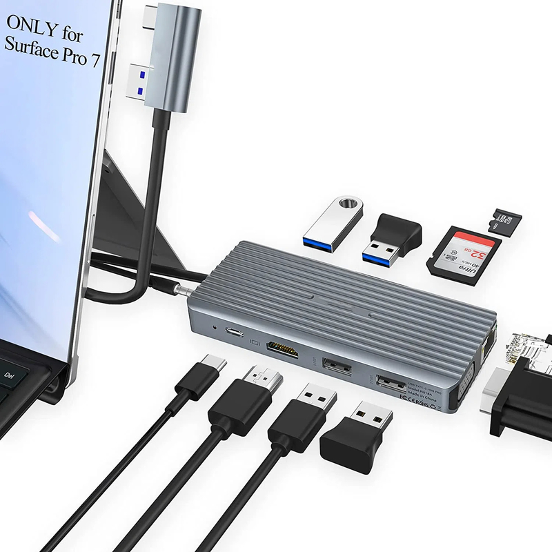 7 en 1 USB C Hub Dock Station double avec lecteur de carte Pro Pad Convertisseur multifonction USB Hub pour Mac