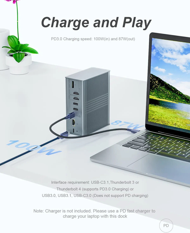 Station d'accueil USB C pour ordinateur portable Moniteur triple 16-en-1 USB C Dock avec Displaylink
