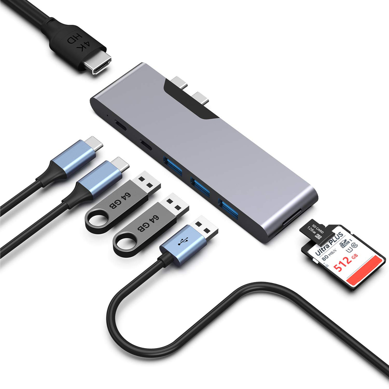 8 en 1 station de dock double usb c adaptateur d'alimentation hub lecteur de carte pro pad convertisseur usb hub pour mac