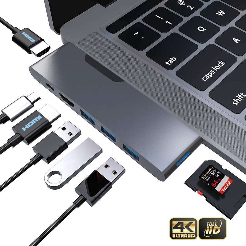 Adaptateur multiport HDMI 8 en 1 connecteur double USB type C Hub Station d'accueil SD Tf Lecteur de carte 4k Vidéo USB