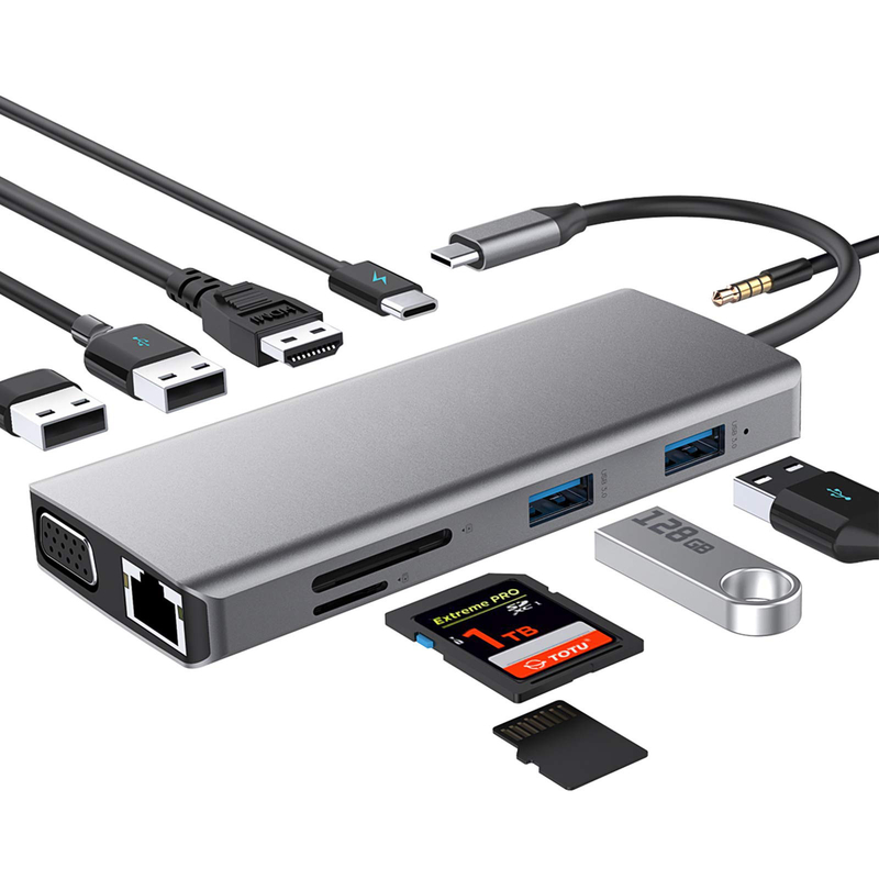USB C double hub HDMI ICZI USB C Hub 11 en 1 Adaptateur multiport USB C avec 2 HD 4K 30Hz 4 USB