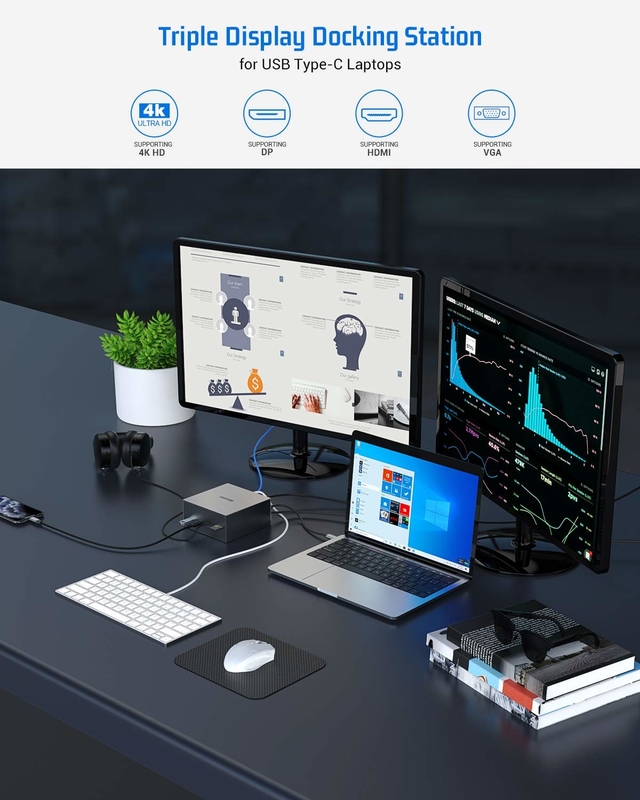 Thunderbolt 4k Moniteur Thunderbolt USB-C double HD Station d'accueil 4K 16-en-1 Hub Adapteur MST Macbook et bureau