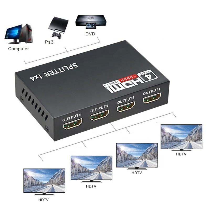 Splitter HDMI professionnel 1x4 Full HD 3D 1080P 4 ports Convertisseur pour télévision féminin-féminin