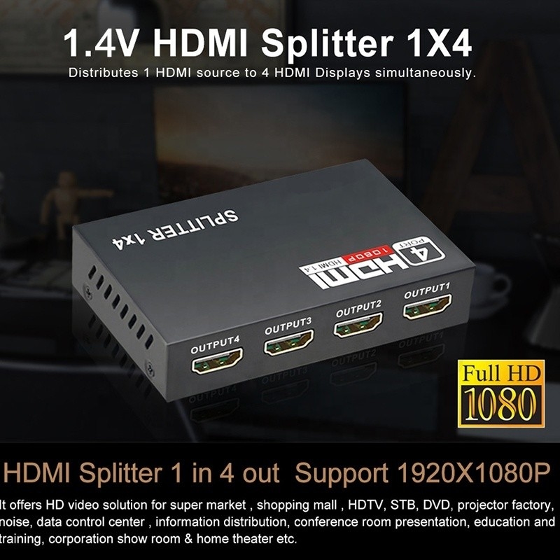 Splitter HDMI professionnel 1x4 Full HD 3D 1080P 4 ports Convertisseur pour télévision féminin-féminin