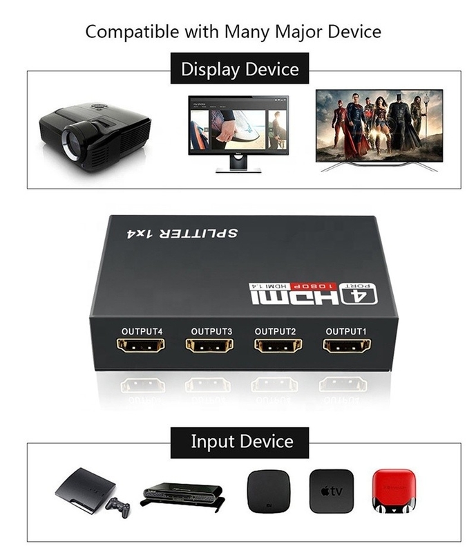 Splitter HDMI professionnel 1x4 Full HD 3D 1080P 4 ports Convertisseur pour télévision féminin-féminin