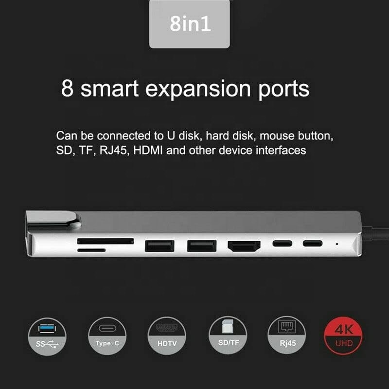 Adaptateur multiport polyvalent 8 en 1 USB type C Hub pour le multitâche et le transfert de données