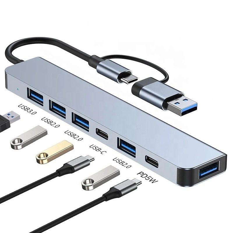 Alliage d'aluminium 7 en 1 USB Splitter pour ordinateur portable PC de bureau Acceptable OEM / ODM