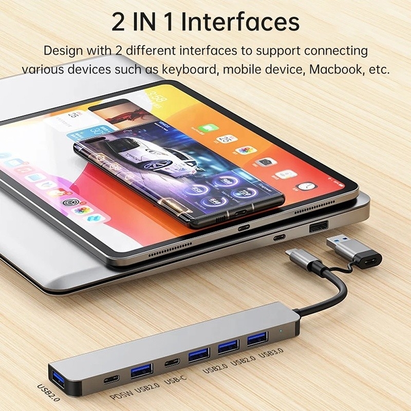 Alliage d'aluminium 7 en 1 USB Splitter pour ordinateur portable PC de bureau Acceptable OEM / ODM