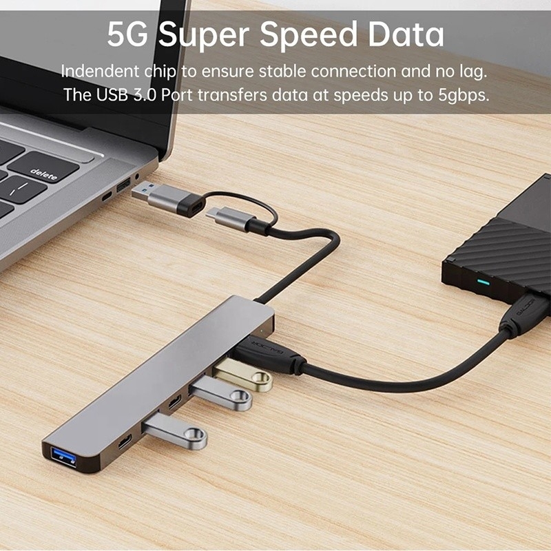 Alliage d'aluminium 7 en 1 USB Splitter pour ordinateur portable PC de bureau Acceptable OEM / ODM