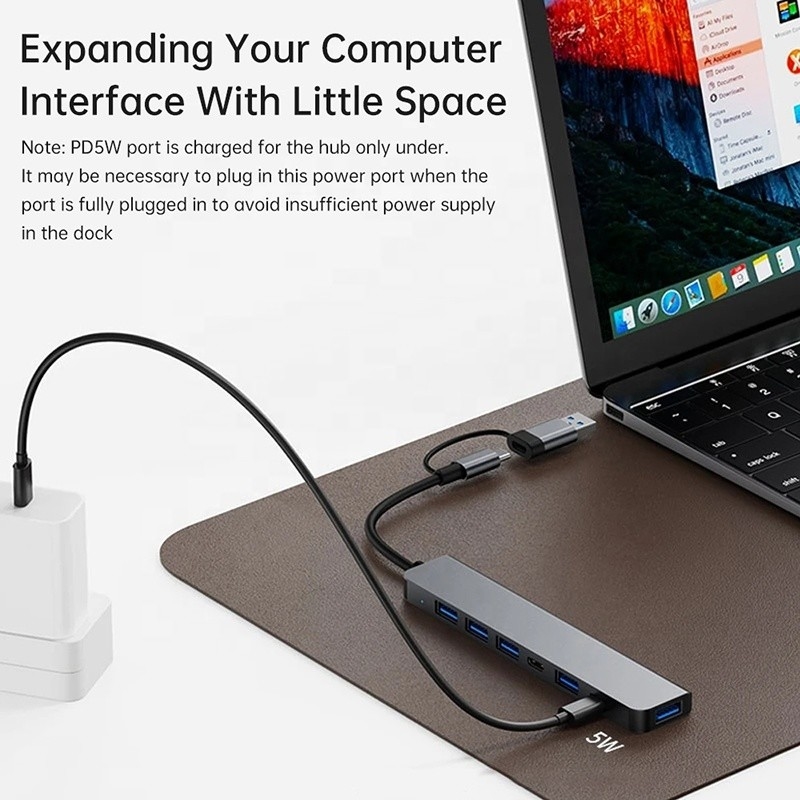 Alliage d'aluminium 7 en 1 USB Splitter pour ordinateur portable PC de bureau Acceptable OEM / ODM