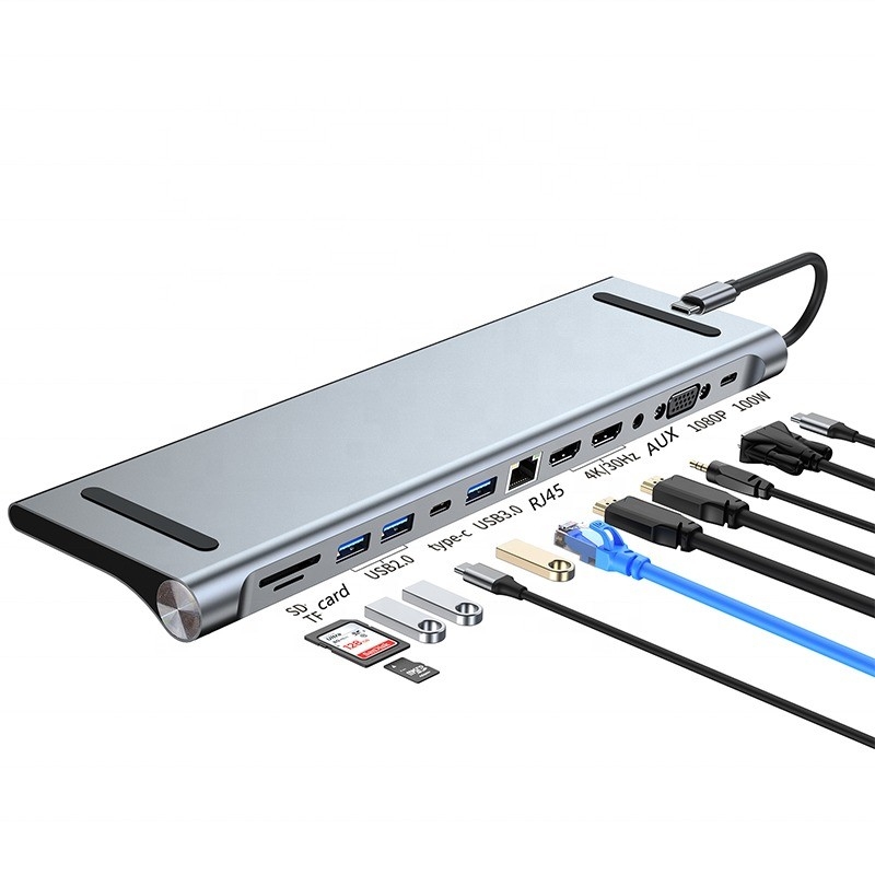 Station d'accueil USB-C de type C 12 en 1 pour le transfert de données de charge et la fonction de haut-parleur