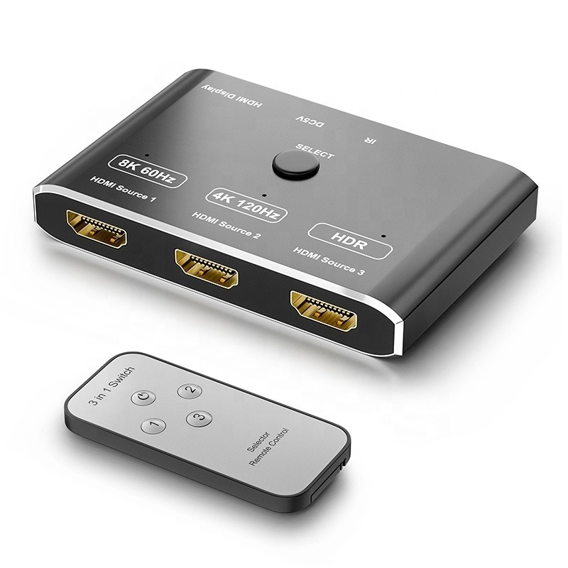8K 120Hz HDR 3 ports HDMI Commutateur Commutateur 3 en 1 Convertisseur à distance